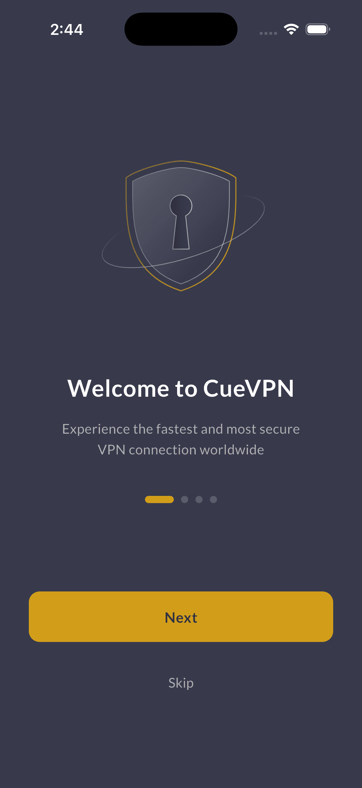 CueVPN home screen  connected